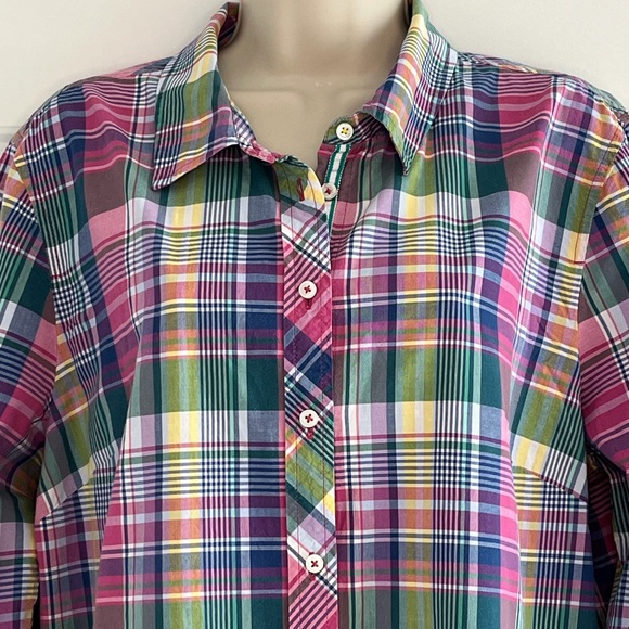Talbots Madras Classic Cotton Shirt Plaid Button Up Shirt Timeless Style Size XL - Picture 3 of 14